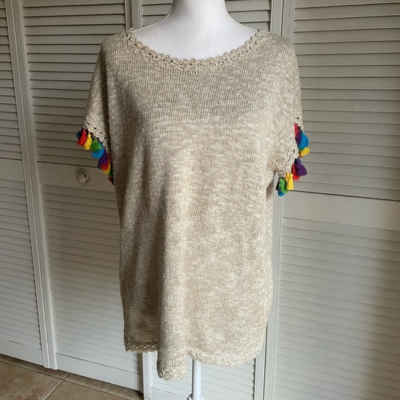 Soft Surroundings Fiesta Beige Pullover Sweater Tassel Trim Size Small S - Picture 1 of 8